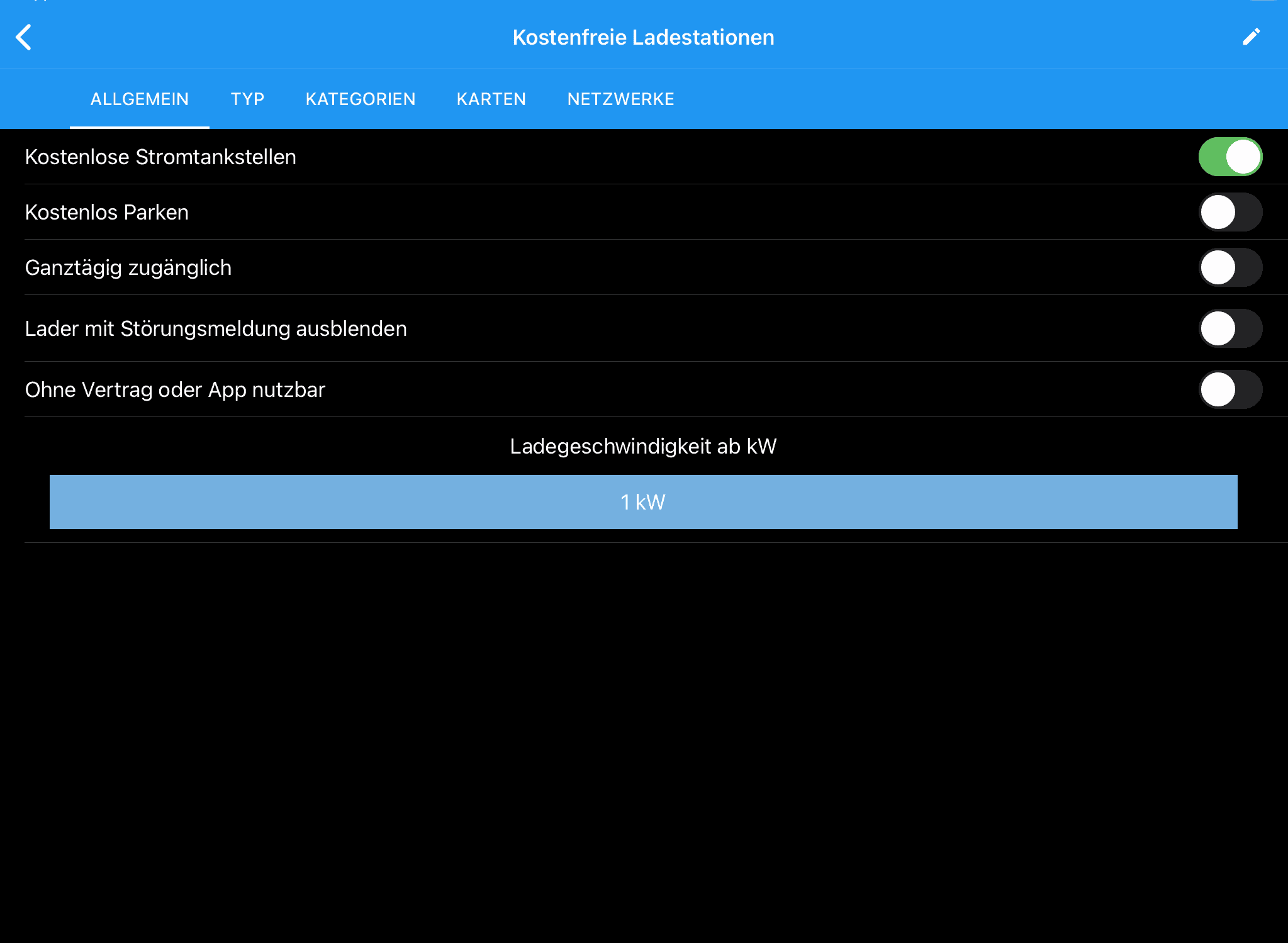 AirElectric (iOS) Kostenlose Stromtankstellen Filter aktivieren